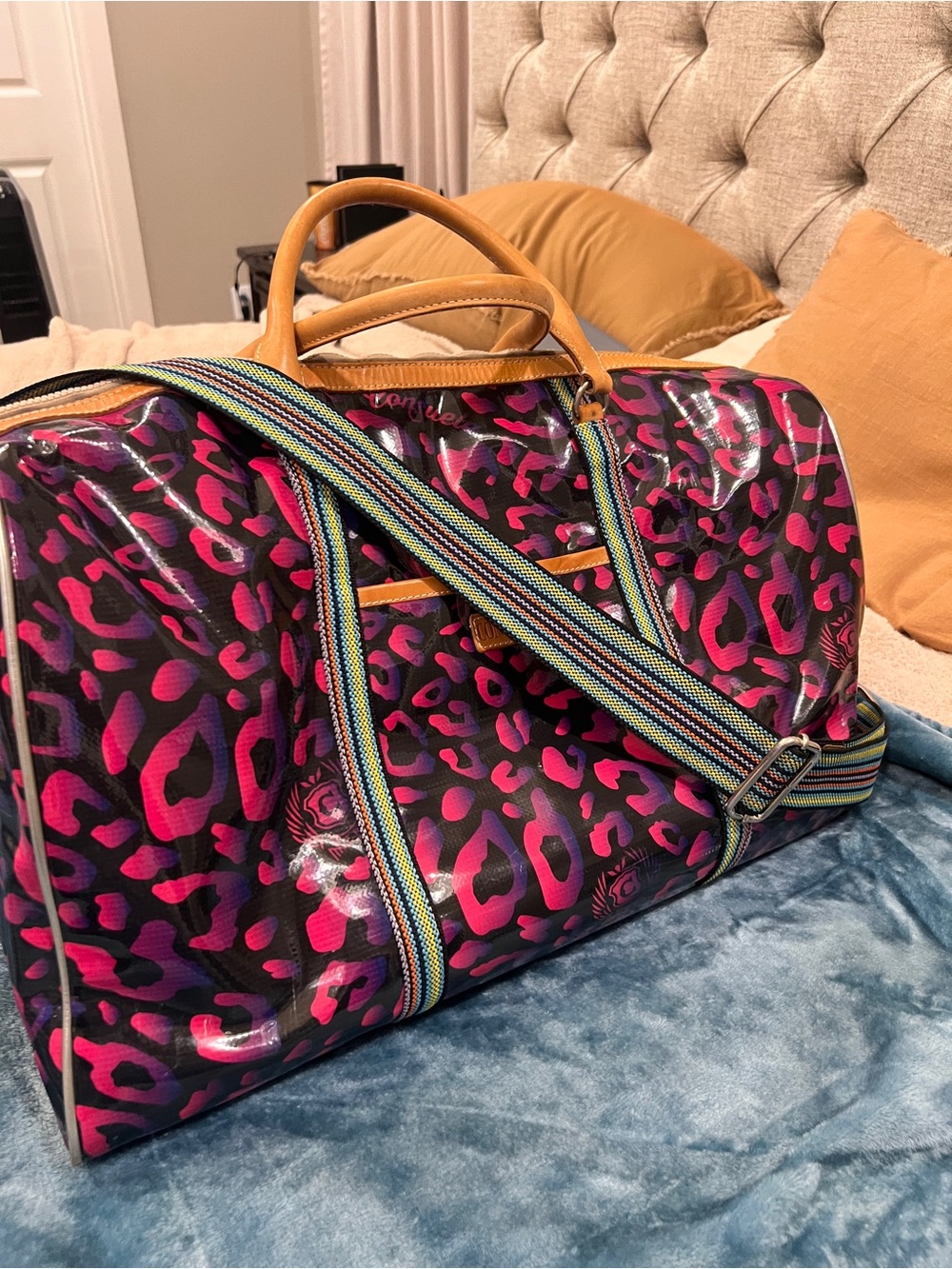 Consuela Pepples Pink Leopard Print weekender duffle bag travel